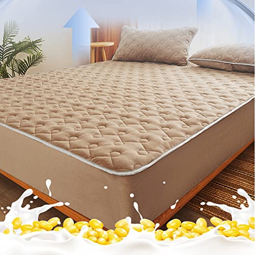 YUDEYU Gesteppt Tagesdecke Verdicken Samtstoff aus Milch Warm halten Spannbettlaken Matratzenschoner Topper Spannbetttücher Bettlaken (Farbe : Bean Color, Größe : 180x200cm/high 5-26cm) von YUDEYU-chuangpin