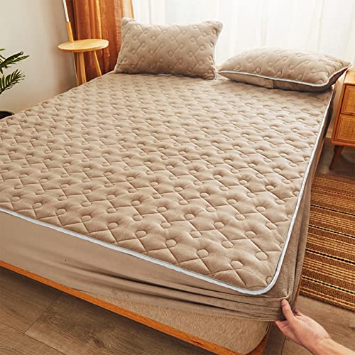 YUDEYU Gesteppte Schicht Spannbettuch Milchvliesstoff Tagesdecke rutschfest fixiert Matratzenschoner Topper (Farbe : Khaki, Größe : 90x200 cm+25cm) von YUDEYU-chuangpin