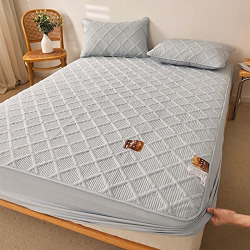 YUDEYU Gesteppte Schicht Spannbettuch Roher Baumwollstoff Tagesdecke Matratzenschoner Enthält pflanzliche Ballaststoffe gut zum schlafen Spann bettlaken Lakens(Light Grey,100x200 cm+30cm) von YUDEYU
