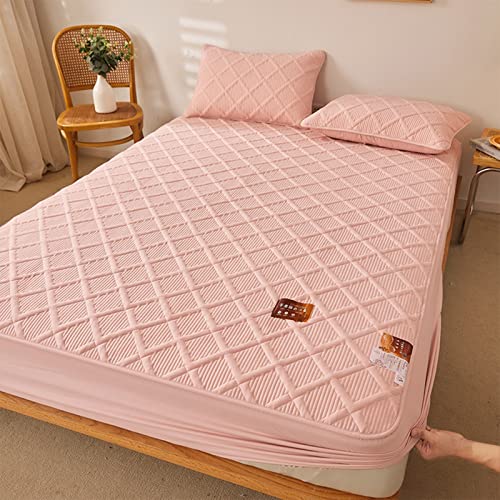 YUDEYU Gesteppte Schicht Spannbettuch Roher Baumwollstoff Tagesdecke Matratzenschoner Enthält pflanzliche Ballaststoffe gut zum schlafen Spann bettlaken Lakens (Farbe : Rosa, Größe : 180x200 cm+30cm von YUDEYU