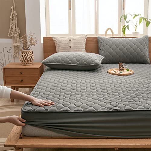 YUDEYU Gesteppte Schicht wasserdicht Spannbettuch Tagesdecke Gewaschener Baumwollstoff Matratzenschoner Topper Doppelt König Single Spannbetttücher Spann bettlaken Lakens (Farbe : Grey Green, Größe von YUDEYU-chuangpin