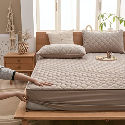 YUDEYU Gesteppte Schicht wasserdicht Spannbettuch Tagesdecke Gewaschener Baumwollstoff Matratzenschoner Topper Doppelt König Single Spannbetttücher Spann bettlaken Lakens (Farbe : Milk Coffee, Größe von YUDEYU-chuangpin