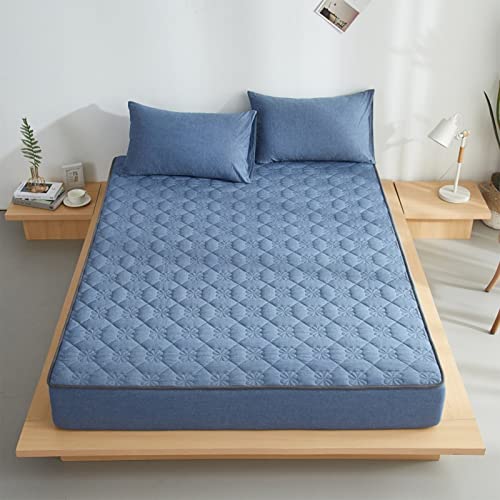 Yudeyu 3-teiliges Set Spannbettuch Tagesdecke Kissenbezug Gesteppte Schicht Gewaschener Baumwollstoff Matratzenschoner Topper Bettdecke (Farbe : Navy blau, Größe : 90x200 cm/High 25cm) von YUDEYU-chuangpin