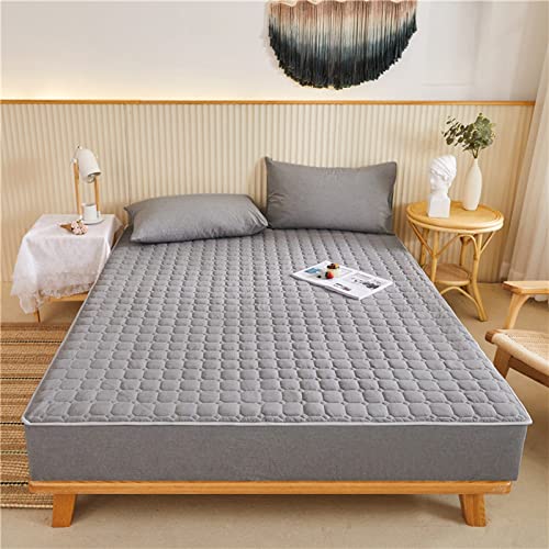 YUDEYU Alles Baumwolle Gewaschener Baumwollstoff Spannbettlaken Gesteppte Verdickung Tagesdecke Matratzenschoner Topper (Farbe : Grey, Größe : 90x200cm+25cm) von YUDEYU