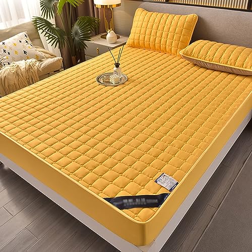 YUDEYU Gesteppt Spannbettuch Gebürsteter Stoff Einzel Doppel Bettüberwürfe Atmungsaktiv Anti-Rutsch Matratzenschoner (Farbe : Golden Yellow, Größe : 150x200cm+25m) von YUDEYU