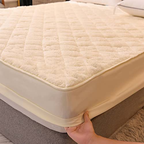 YUDEYU Gesteppt Tagesdecke Dicker Stoff Spannbettlaken Warm halten rutschfest Fest Matratzenschoner Topper Spannbetttücher Bettlaken (Farbe : Beige, Größe : 90x200cm/high 16-25cm) von YUDEYU