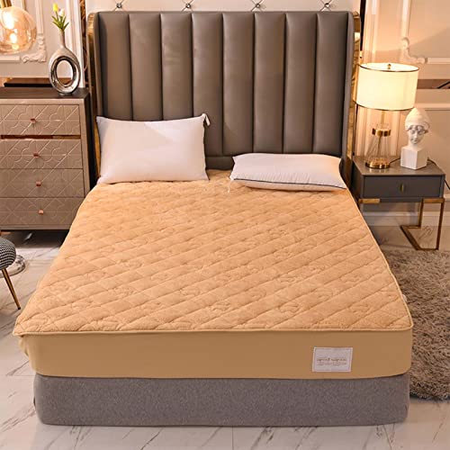 YUDEYU Gesteppt Tagesdecke Dicker Warmer Samtstoff Spannbettlaken Dreischichtiger Strukturprozess Matratzenschoner Topper Spannbetttücher Bettlaken (Farbe : Khaki, Größe : 120x200cm/high 16-25cm) von YUDEYU