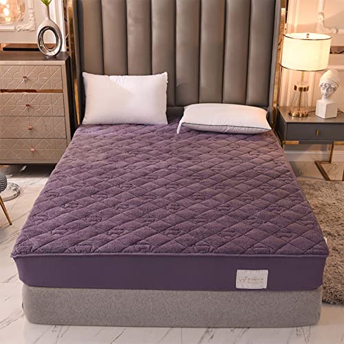 YUDEYU Gesteppt Tagesdecke Dicker Warmer Samtstoff Spannbettlaken Dreischichtiger Strukturprozess Matratzenschoner Topper Spannbetttücher Bettlaken (Farbe : Violett, Größe : 90x200cm/high 16-25cm) von YUDEYU