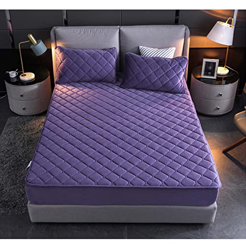 YUDEYU Gesteppte Schicht Spannbettlaken Weicher Kristall-Fleece-Stoff Einzelnes Doppelbettlaken Matratzenschoner Topper Spannbetttücher Fitted Sheets (Farbe : Violett, Größe : 150x200cm+26cm) von YUDEYU