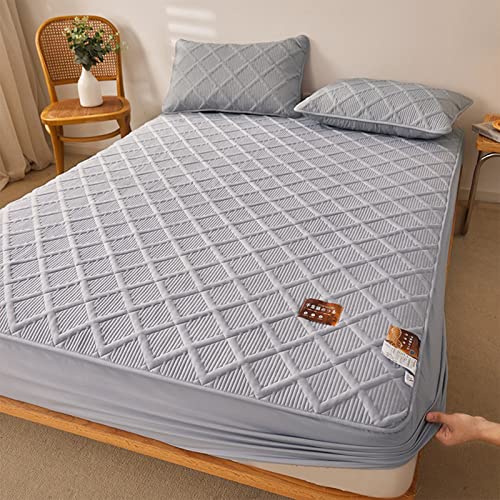 YUDEYU Gesteppte Schicht Spannbettuch Roher Baumwollstoff Tagesdecke Matratzenschoner Enthält pflanzliche Ballaststoffe gut zum schlafen Spann bettlaken Lakens(Dark Grey,180x200 cm+30cm) von YUDEYU