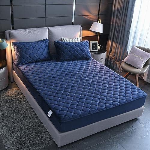 YUDEYU Gesteppte Spannbettlaken Weicher Kristall-Samtstoff Matratzenschoner Doppeltes Einzelbett bettspanntuch Topper-Overlays Spannbetttücher (Farbe : Blau, Größe : 80x200cm/High 10-30cm) von YUDEYU