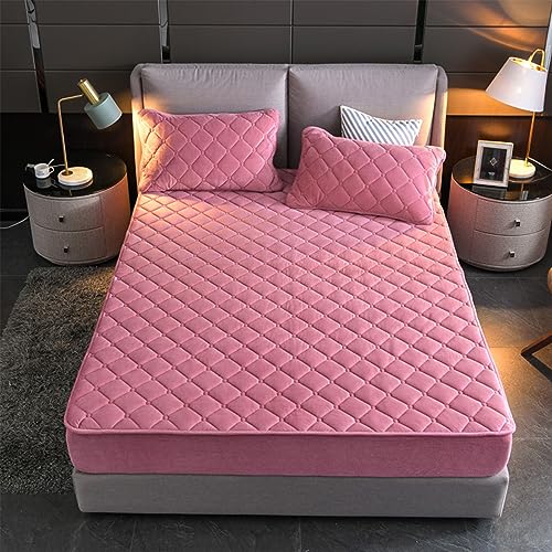 YUDEYU Gesteppte Spannbettlaken Weicher Kristall-Samtstoff Matratzenschoner Doppeltes Einzelbett bettspanntuch Topper-Overlays Spannbetttücher (Farbe : Bohnenrosa, Größe : 80x200cm/High 10-30cm) von YUDEYU