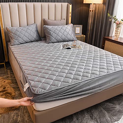 YUDEYU Gesteppte Spannbettlaken Weicher Kristall-Samtstoff Matratzenschoner Doppeltes Einzelbett bettspanntuch Topper-Overlays Spannbetttücher (Farbe : Grey, Größe : 100x200cm/High 10-30cm) von YUDEYU