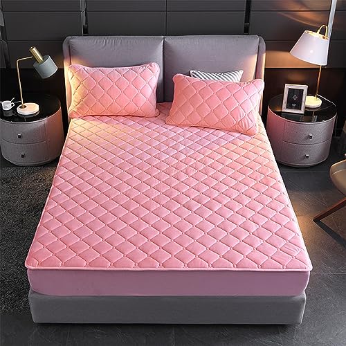 YUDEYU Gesteppte Spannbettlaken Weicher Kristall-Samtstoff Matratzenschoner Doppeltes Einzelbett bettspanntuch Topper-Overlays Spannbetttücher (Farbe : Rosa, Größe : 80x190cm/High 10-30cm) von YUDEYU