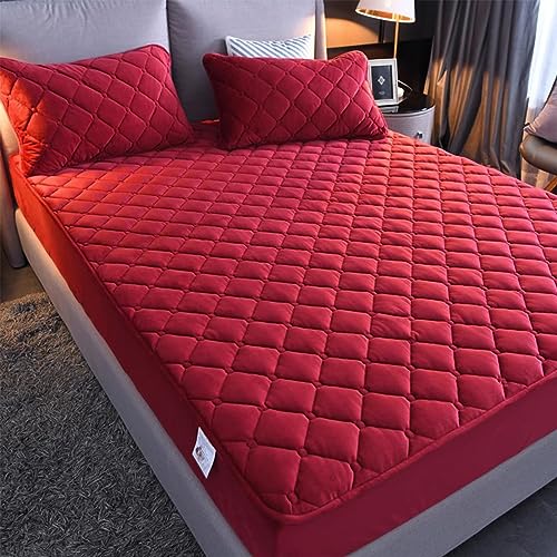 YUDEYU Gesteppte Spannbettlaken Weicher Kristall-Samtstoff Matratzenschoner Doppeltes Einzelbett bettspanntuch Topper-Overlays Spannbetttücher (Farbe : Rosso, Größe : 120x200cm/High 10-30cm) von YUDEYU