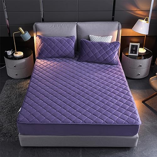 YUDEYU Gesteppte Spannbettlaken Weicher Kristall-Samtstoff Matratzenschoner Doppeltes Einzelbett bettspanntuch Topper-Overlays Spannbetttücher (Farbe : Violett, Größe : 90x200cm/High 10-30cm) von YUDEYU