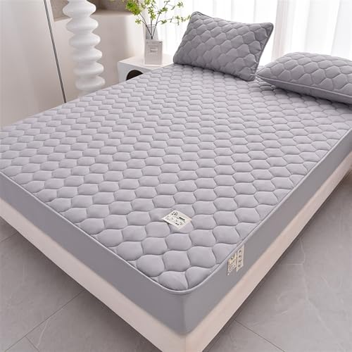 YUDEYU Gestepptes Spannbettlaken Rohbaumwolle Matratzenschoner Heimgebrauch Hotel rutschfest Doppelbett Einzelbett Topper spannleintuch(Grey,70x180cm/High 5-15cm) von YUDEYU