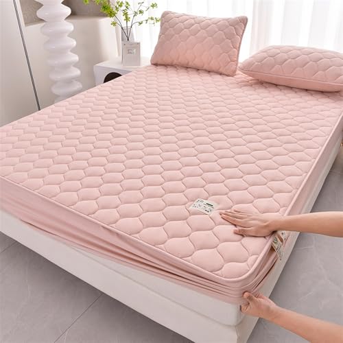 YUDEYU Gestepptes Spannbettlaken Rohbaumwolle Matratzenschoner Heimgebrauch Hotel rutschfest Doppelbett Einzelbett Topper spannleintuch(Rosa,70x190cm/High 5-15cm) von YUDEYU