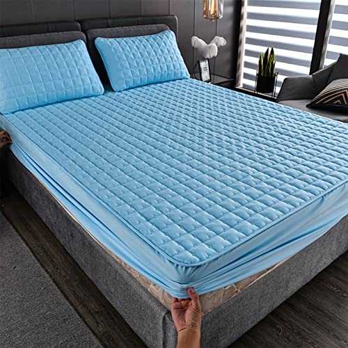 YUDEYU Spannbettuch Gesteppte Schicht Tagesdecke Matratzenschoner rutschfest Waschbar und langlebig Topper Spannbetttücher Spann bettlaken Lakens Fitted Sheet (Farbe : Blau, Größe : 70x200 cm/high 5 von YUDEYU