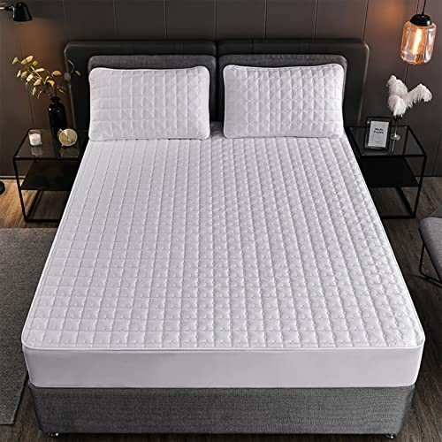 YUDEYU Spannbettuch Gesteppte Schicht Tagesdecke Matratzenschoner rutschfest Waschbar und langlebig Topper Spannbetttücher Spann bettlaken Lakens Fitted Sheet (Farbe : Weiß, Größe : 90x200 cm/high 1 von YUDEYU