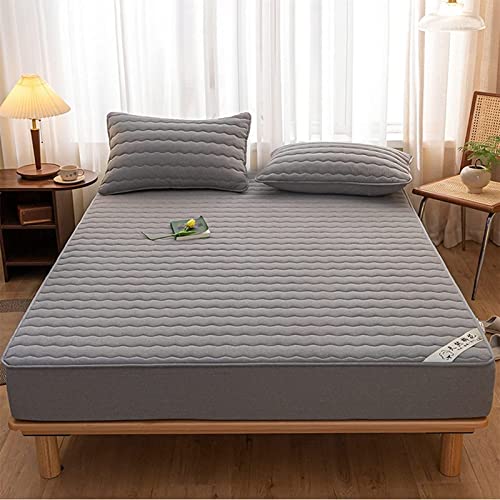 YUDEYU Spannbettuch Reiner Baumwollstoff Gesteppt verdicken Tagesdecke Matratzenschoner(Grey,140x200 cm+25cm) von YUDEYU