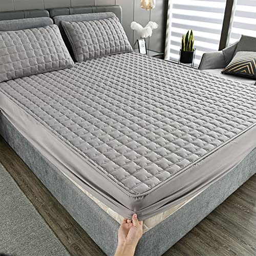 YUDEYU Spannbettuch grau Gewaschene Baumwolle Stoff Tagesdecke Matratzenschoner Topper(180x220 cm/high 10-25cm) von YUDEYU