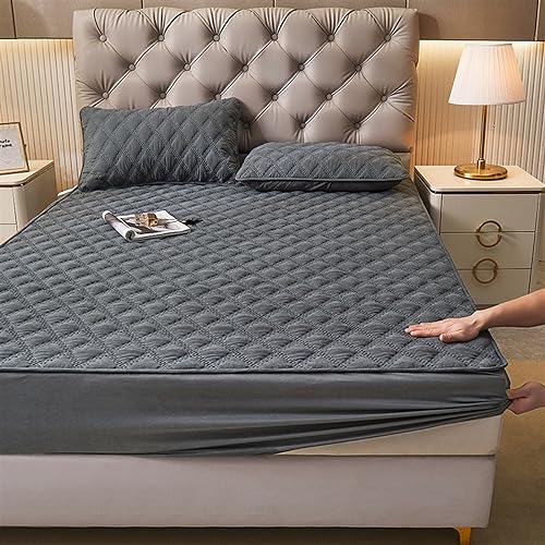 YUDEYU Steppschicht Tagesdecke Garn aus Reiner Baumwolle mit hoher Fadenzahl Spannbettlaken Weich und bequem Matratzenschoner Startseite Spannbetttücher Bettlaken(Gray,90x190cm/high 5-15cm) von YUDEYU