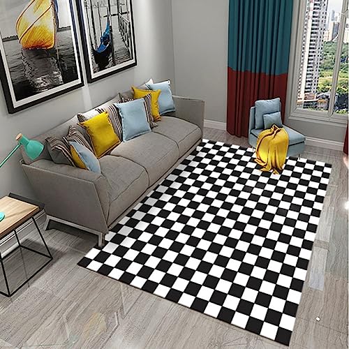 Schwarz-Weiß-Schachbrett-Karierteppich Wohnzimmer Schlafzimmer rutschfeste Teppiche Moderne Fußmatten 200x300cm von YUDIAO