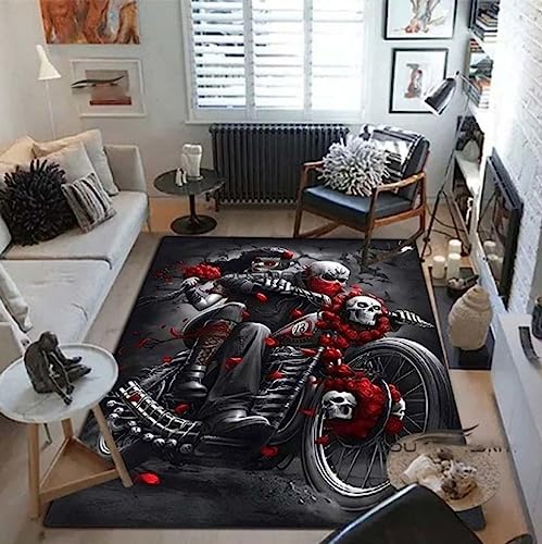 Terror Skelett Motorradteppiche Fußmatte Wohnzimmer Teppich Schlafzimmer Dekorieren Großflächiger Teppich 160x230cm von YUDIAO