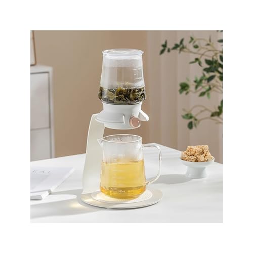 YUDIZWS Glas-Teekanne Kungfu-Glas-Tee-Set Automatisches Glas-Teekannen-Set Halbautomatisches Tropf-Rotieren mit Infuser Hitzebeständiges Tee-Set lose Teebeutel Ausgezeichnetes,Weiß von YUDIZWS