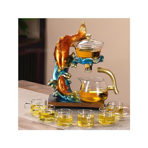 YUDIZWS Lazy Kung Fu Tropf-Teekanne, Hitzebeständiges Teeset, Robuste Teekanne Aus Hohem Borosilikatglas, Magnetische Wasserumleitung Halbautomatisches Teekannen-Set Magisches,B fish tea set von YUDIZWS