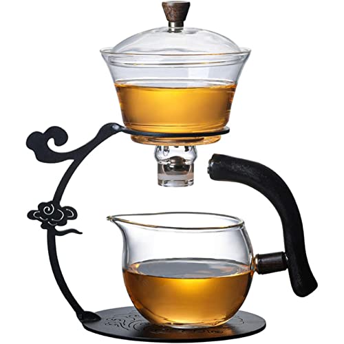 YUDIZWS Lazy Kungfu Glas Tee-Set mit Edelstahl-Infuser halbautomatisch hitzebeständiger Glas Teekanne für Tee Kaffee für Teeliebhaber/Frauen/Männer,Glass Tea Sets von YUDIZWS