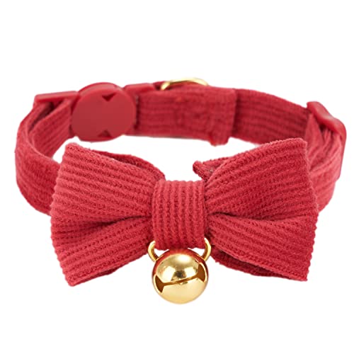 YUDOTE Ultra-weiches Halsband aus natürlichem Baumwollcord für Katzen mit empfindlicher Haut,leichtes Kätzchenhalsband mit Schnellverschluss und Abnehmbarer Schleife,Rot,1er Pack von YUDOTE