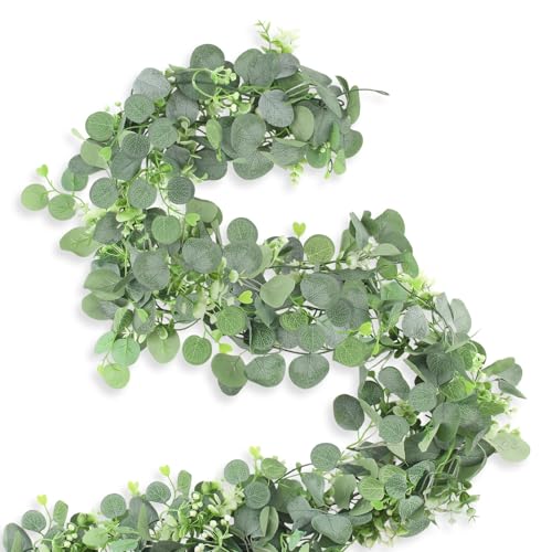 YUE QIN Eukalyptus Girlande 4 Stück Kunstpflanze Hängend 5.91FT Eukalyptus Deko mit Weiße Blumen für Tischdeko Girlande Hochzeit Garten Haus Büro Indoor Outdoor Dekoration YUE QIN Eukalyptus Girlande 4 Stück Kunstpflanze Hängend 5.91FT Eukalyptus Deko mit Weiße Blumen für Tischdeko Girlande Hochzeit Garten Haus Büro Indoor Outdoor Dekoration von YUE QIN