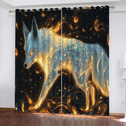 YUEAHOL Abstrakte Flamme Vorhang Blickdicht mit Ösen 3D Tier Fuchs Verdunkelungsvorhang 2er Set Gardine Polyester für Schlafzimmer Kinderzimmer Wohnzimmer Dekoration 300 x 270 cm YUEAHOL Abstrakte Flamme Vorhang Blickdicht mit Ösen 3D Tier Fuchs Verdunkelungsvorhang 2er Set Gardine Polyester für Schlafzimmer Kinderzimmer Wohnzimmer Dekoration 300 x 270 cm von YUEAHOL