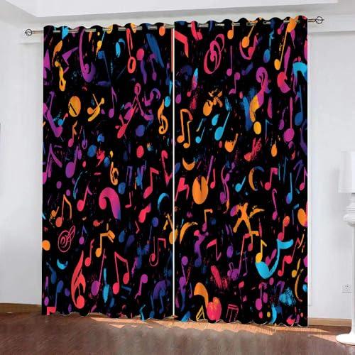 YUEAHOL Abstrakte Graffiti Blickdichte Vorhänge, Bunte Musiknoten Thermovorhang Hitzeschutz mit Ösen Gardienen 2er-Set Lichtundurchlässige Vorhänge Schlafzimmer Blackout Curtains 170 x 200 cm von YUEAHOL
