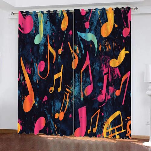 YUEAHOL Abstrakte Graffiti Blickdichte Vorhänge, Bunte Musiknoten Thermovorhang Hitzeschutz mit Ösen Gardienen 2er-Set Lichtundurchlässige Vorhänge Schlafzimmer Blackout Curtains 300 x 270 cm von YUEAHOL