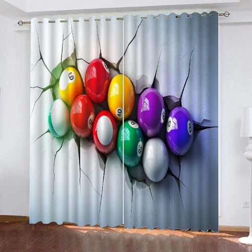 YUEAHOL Billard Sport Schlafzimmer Vorhang 2Er Set 3D Rissige Wand Muster Verdunkelung Gardinen Blickdicht Mit Ösen Polyester Vorhänge für Kinderzimmer Wohnzimmer Fensterdekoration 140 x 245 cm von YUEAHOL