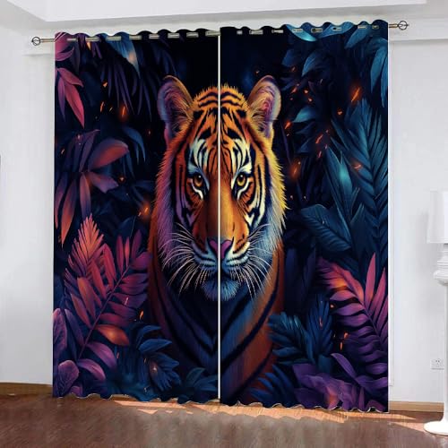 YUEAHOL Blickdichte Gardinen Verdunkelungsvorhang 3D Druck Curtain Tiertiger Bunte Pflanzenblätter 215 cm Lang 220 cm Breite Polyester Geräuschreduzierung Ösenvorhang für Zimmer Büro YUEAHOL Blickdichte Gardinen Verdunkelungsvorhang 3D Druck Curtain Tiertiger Bunte Pflanzenblätter 215 cm Lang 220 cm Breite Polyester Geräuschreduzierung Ösenvorhang für Zimmer Büro von YUEAHOL