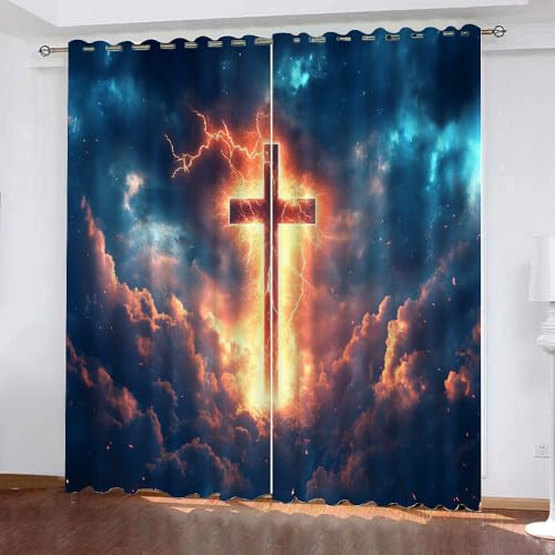 YUEAHOL Blitzkreuz Blickdichte Vorhänge, Dunkle Wolken Thermovorhang Hitzeschutz mit Ösen Gardienen 2er-Set Lichtundurchlässige Vorhänge Schlafzimmer Blackout Curtains 300 x 270 cm von YUEAHOL