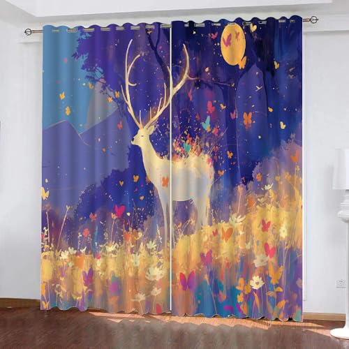 YUEAHOL Blume Schmetterling Hirsch Vorhänge Ölgemälde Ösen Gardinen Blickdichte Thermo Vorhang Kälteschutz Blackout Curtain Kinderzimmer Schlafzimmer Verdunkelung, 2 Stück, H 270 x B 300 cm YUEAHOL Blume Schmetterling Hirsch Vorhänge Ölgemälde Ösen Gardinen Blickdichte Thermo Vorhang Kälteschutz Blackout Curtain Kinderzimmer Schlafzimmer Verdunkelung, 2 Stück, H 270 x B 300 cm von YUEAHOL