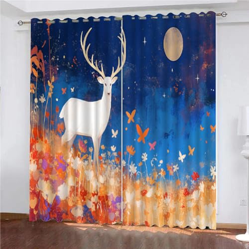 YUEAHOL Blume Schmetterling Hirsch Vorhang Blickdicht mit Ösen 3D Ölgemälde Verdunkelungsvorhang 2er Set Gardine Polyester für Schlafzimmer Kinderzimmer Wohnzimmer Dekoration 300 x 270 cm YUEAHOL Blume Schmetterling Hirsch Vorhang Blickdicht mit Ösen 3D Ölgemälde Verdunkelungsvorhang 2er Set Gardine Polyester für Schlafzimmer Kinderzimmer Wohnzimmer Dekoration 300 x 270 cm von YUEAHOL