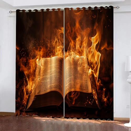 YUEAHOL Brennendes Buch Vorhang Blickdicht mit Ösen 3D Abstrakte Kunst Verdunkelungsvorhang 2er Set Gardine Polyester für Schlafzimmer Kinderzimmer Wohnzimmer Dekoration 150 x 166 cm YUEAHOL Brennendes Buch Vorhang Blickdicht mit Ösen 3D Abstrakte Kunst Verdunkelungsvorhang 2er Set Gardine Polyester für Schlafzimmer Kinderzimmer Wohnzimmer Dekoration 150 x 166 cm von YUEAHOL