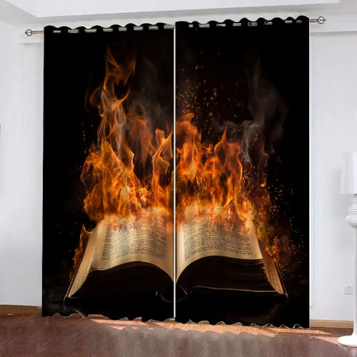 YUEAHOL Brennendes Buch Vorhang Blickdicht mit Ösen 3D Flamme Verdunkelungsvorhang 2er Set Gardine Polyester für Schlafzimmer Kinderzimmer Wohnzimmer Dekoration 300 x 270 cm YUEAHOL Brennendes Buch Vorhang Blickdicht mit Ösen 3D Flamme Verdunkelungsvorhang 2er Set Gardine Polyester für Schlafzimmer Kinderzimmer Wohnzimmer Dekoration 300 x 270 cm von YUEAHOL