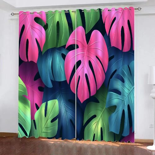 YUEAHOL Bunte Blätter Vorhang Blickdicht mit Ösen 3D Tropische Pflanze Verdunkelungsvorhang 2er Set Gardine Polyester für Schlafzimmer Kinderzimmer Wohnzimmer Dekoration 150 x 166 cm YUEAHOL Bunte Blätter Vorhang Blickdicht mit Ösen 3D Tropische Pflanze Verdunkelungsvorhang 2er Set Gardine Polyester für Schlafzimmer Kinderzimmer Wohnzimmer Dekoration 150 x 166 cm von YUEAHOL