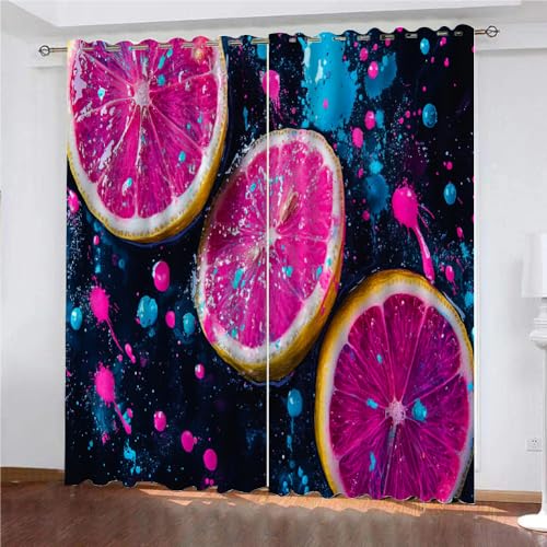 YUEAHOL Bunte Fruchtscheiben Vorhang Blickdicht mit Ösen 3D Abstrakte Kunst Verdunkelungsvorhang 2er Set Gardine Polyester für Schlafzimmer Kinderzimmer Wohnzimmer Dekoration 150 x 166 cm von YUEAHOL