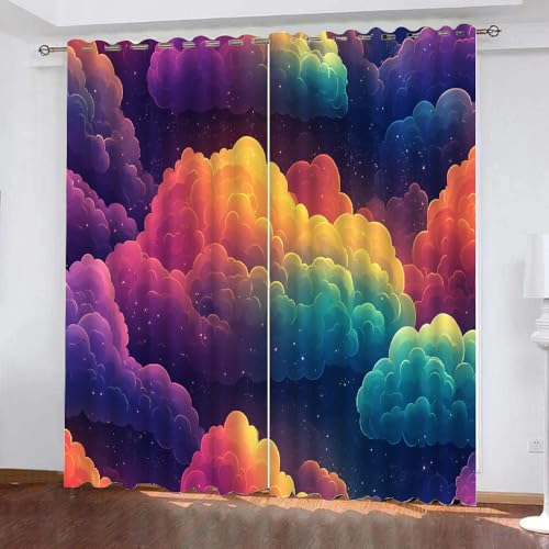 YUEAHOL Bunte Wolke Blickdichte Vorhänge, Karikatur Thermovorhang Hitzeschutz mit Ösen Gardienen 2er-Set Lichtundurchlässige Vorhänge Schlafzimmer Blackout Curtains 220 x 215 cm von YUEAHOL