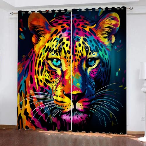 YUEAHOL Bunter Löwe Vorhang Blickdicht mit Ösen 3D Abstrakte Kunst Verdunkelungsvorhang 2er Set Gardine Polyester für Schlafzimmer Kinderzimmer Wohnzimmer Dekoration 150 x 166 cm YUEAHOL Bunter Löwe Vorhang Blickdicht mit Ösen 3D Abstrakte Kunst Verdunkelungsvorhang 2er Set Gardine Polyester für Schlafzimmer Kinderzimmer Wohnzimmer Dekoration 150 x 166 cm von YUEAHOL