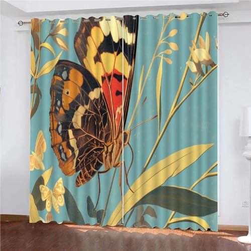 YUEAHOL Bunter Schmetterling Vorhang Blickdicht mit Ösen 3D Blumenpflanze Verdunkelungsvorhang 2er Set Gardine Polyester für Schlafzimmer Kinderzimmer Wohnzimmer Dekoration 150 x 166 cm YUEAHOL Bunter Schmetterling Vorhang Blickdicht mit Ösen 3D Blumenpflanze Verdunkelungsvorhang 2er Set Gardine Polyester für Schlafzimmer Kinderzimmer Wohnzimmer Dekoration 150 x 166 cm von YUEAHOL
