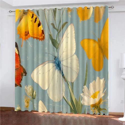 YUEAHOL Bunter Schmetterling Vorhang Blickdicht mit Ösen 3D Vintage Blume Verdunkelungsvorhang 2er Set Gardine Polyester für Schlafzimmer Kinderzimmer Wohnzimmer Dekoration 300 x 270 cm YUEAHOL Bunter Schmetterling Vorhang Blickdicht mit Ösen 3D Vintage Blume Verdunkelungsvorhang 2er Set Gardine Polyester für Schlafzimmer Kinderzimmer Wohnzimmer Dekoration 300 x 270 cm von YUEAHOL
